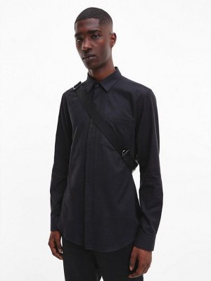 Black Calvin Klein Flannel Men Shirts | CRFD-84106