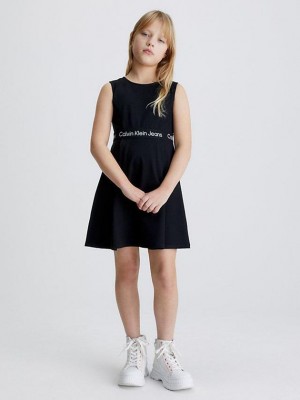 Black Calvin Klein Flared Milano Girls's Dress | NXFO-37429