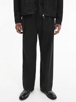 Black Calvin Klein Gabardine Wide Leg Men Pants | CZGT-53678