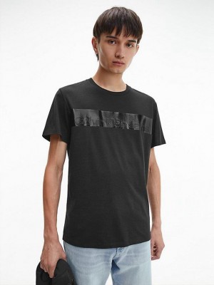 Black Calvin Klein Gloss Logo Men T-Shirt | CXGV-23571
