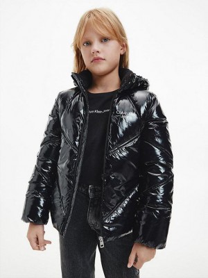 Black Calvin Klein Glossy Puffer Girls's Jacket | GDBF-37249