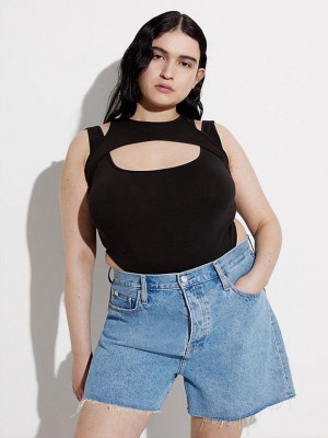 Black Calvin Klein High Leg Cut Out - Pride Women Bodysuit | DMZL-02547