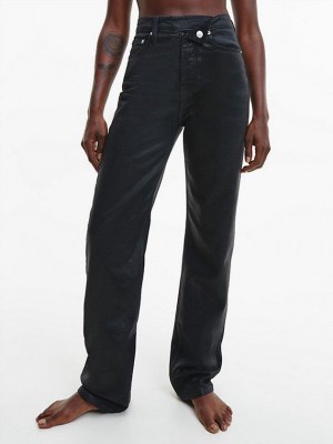 Black Calvin Klein High Rise Straight Coated Women Jeans | EAUL-59287