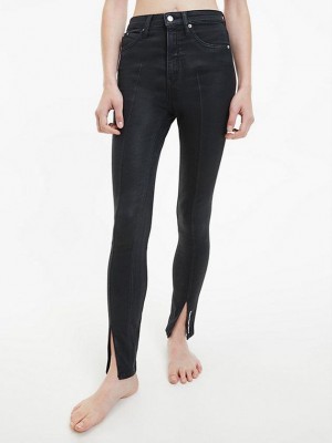 Black Calvin Klein High Rise Super Skinny Coated Women Jeans | NYHU-84619