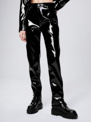 Black Calvin Klein High Shine Faux Leather Women Pants | QSGX-78024