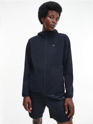 Black Calvin Klein Hooded Windbreaker Men Jacket | UZBR-73025