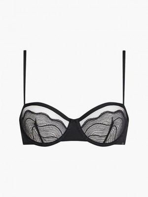 Black Calvin Klein Lace Balconette Women Bra | OMRT-13782