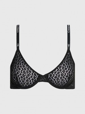 Black Calvin Klein Lace T-Shirt - Ck96 Women Bra | JESR-78642