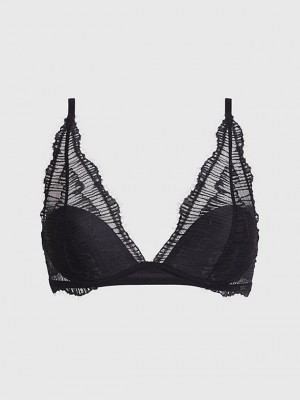 Black Calvin Klein Lace Triangle Women Bra | LFVI-31264