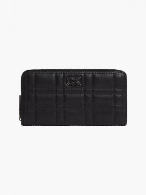 Black Calvin Klein Large Recycled Quilted Zip Around Women Wallet | ZSOA-73025