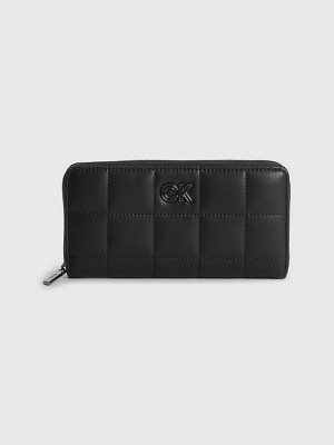 Black Calvin Klein Large Recycled Quilted Women Wallet | MAVE-72680