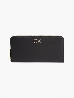 Black Calvin Klein Large Recycled Zip Around Women Wallet | ELCH-40937