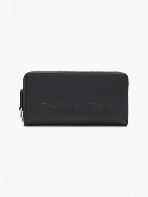 Black Calvin Klein Large Recycled Zip Around Women Wallet | JVKG-25716