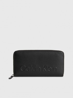 Black Calvin Klein Large Recycled Zip Around Women Wallet | PGDY-56438