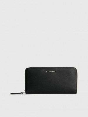 Black Calvin Klein Large Zip Around Women Wallet | TSGQ-53124