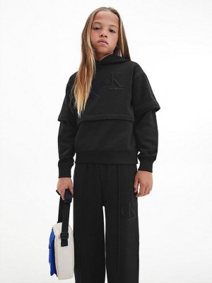 Black Calvin Klein Layered Boys's Hoodie | WLSF-51904