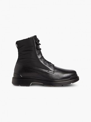 Black Calvin Klein Leather And Recycled Nylon Men Boots | FRBX-29018