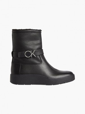Black Calvin Klein Leather Ankle Women Boots | TOLV-01763