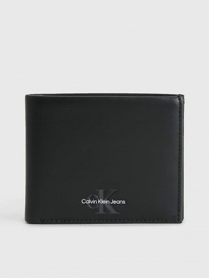 Black Calvin Klein Leather Billfold Men Wallet | XBUP-31675