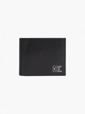 Black Calvin Klein Leather Billfold Men Wallet | VBYP-19528