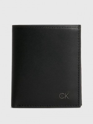 Black Calvin Klein Leather Billfold Men Wallet | CQXD-19430