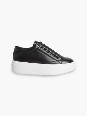 Black Calvin Klein Leather Bubble Platform Women Sneakers | NHXD-57908