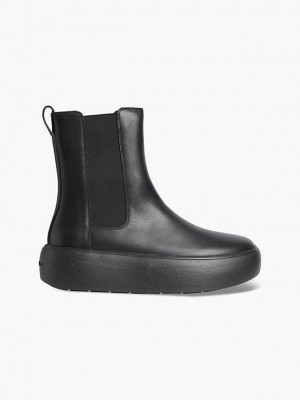 Black Calvin Klein Leather Bubble Platform Chelsea Women Boots | DIRY-15407