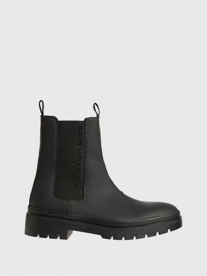 Black Calvin Klein Leather Chelsea Men Boots | JKQM-18254