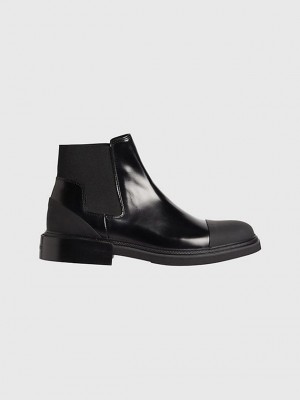 Black Calvin Klein Leather Chelsea Men Boots | ADOB-49035
