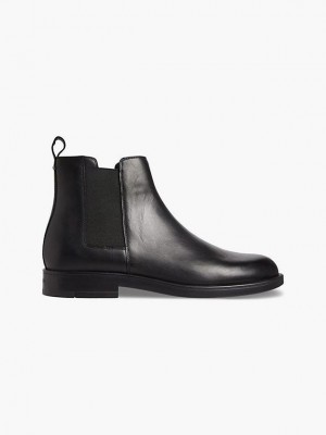 Black Calvin Klein Leather Chelsea Men Boots | SMLG-38915