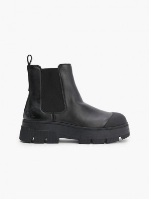 Black Calvin Klein Leather Chunky Men Boots | EYMI-61357