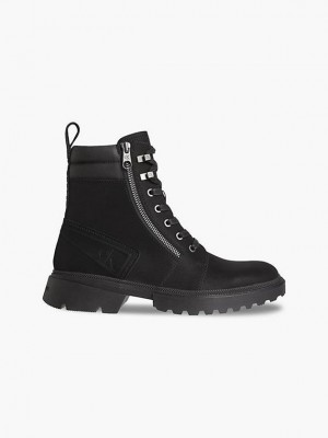 Black Calvin Klein Leather Chunky Men Boots | WPEI-35180