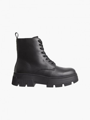 Black Calvin Klein Leather Chunky Men Boots | EDPS-74625