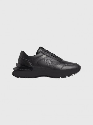 Black Calvin Klein Leather Chunky Men Sneakers | DXUI-17985