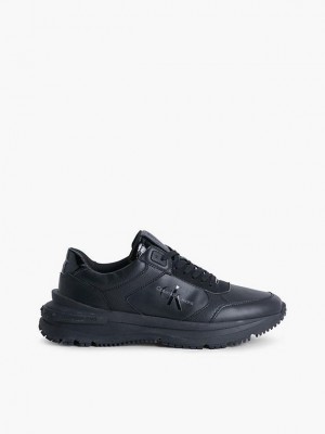 Black Calvin Klein Leather Chunky Men Sneakers | JICT-89021