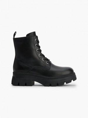 Black Calvin Klein Leather Chunky Platform Women Boots | HWMI-76213