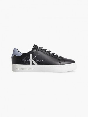 Black Calvin Klein Leather Glitter Women Sneakers | HMYK-61854