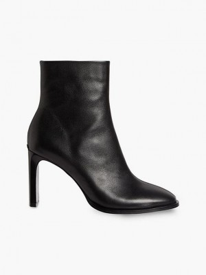 Black Calvin Klein Leather Heeled Ankle Women Boots | SEJY-02679