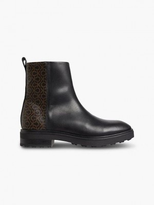 Black Calvin Klein Leather Heeled Ankle Women Boots | JZXO-63421
