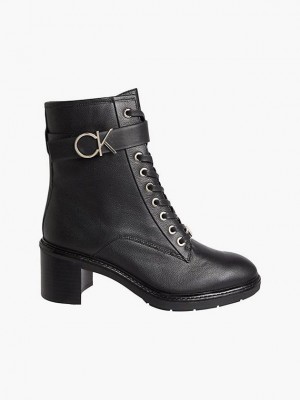 Black Calvin Klein Leather Heeled Women Boots | XRPW-09147