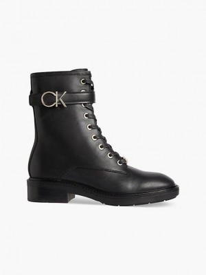 Black Calvin Klein Leather Heeled Women Boots | ZPQL-30259