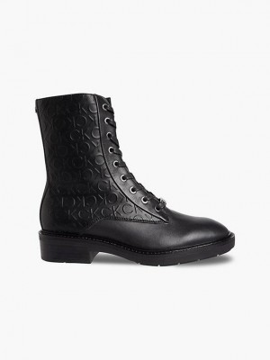 Black Calvin Klein Leather Heeled Women Boots | BLJR-23674
