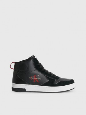 Black Calvin Klein Leather High-Top Men Sneakers | NWHY-29863
