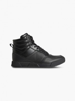 Black Calvin Klein Leather High-Top Men Sneakers | VMNW-37045