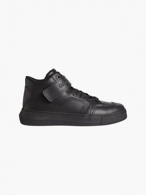 Black Calvin Klein Leather High-Top Men Sneakers | TZND-04536