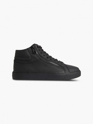Black Calvin Klein Leather High-Top Men Sneakers | ZHTO-46298