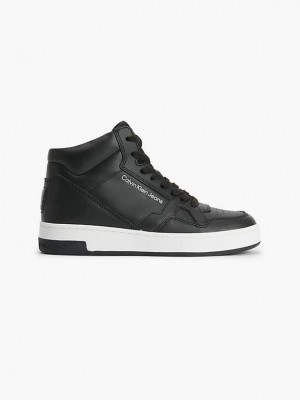 Black Calvin Klein Leather High-Top Women Sneakers | LYUD-30459