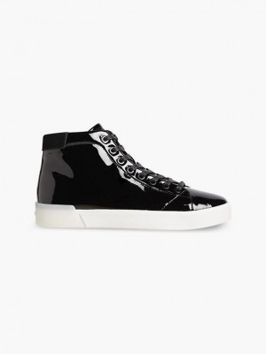 Black Calvin Klein Leather High-Top Women Sneakers | FVGT-14075