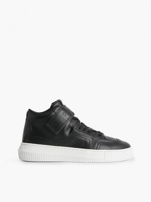 Black Calvin Klein Leather High-Top Women Sneakers | CXOJ-39561