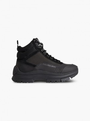 Black Calvin Klein Leather Hybrid Men Boots | ZWDY-20647
